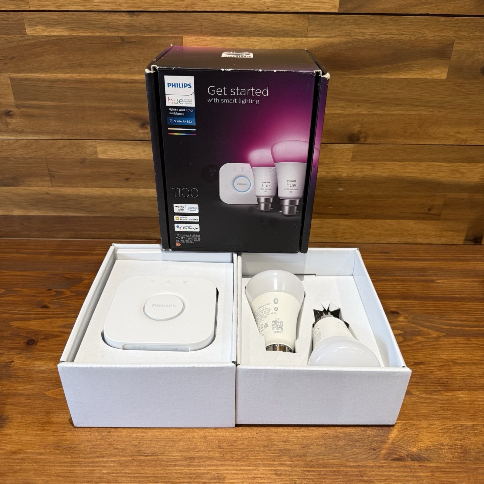 Philips Hue B22 Starter Kit White & Colour - 1100 Lumens 2 x Bulbs + Bridge New