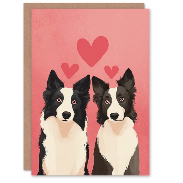 Border Collie Dog Lover Animals In Love Illustration Valentine's Day Card-image