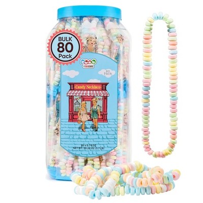 80 Candy Necklaces in Pastel Colors, Individually Wrapped