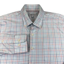 Peter Millar Shirt Mens Large White Plaid Long Sleeve Button Down Stretch Cotton