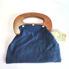 NWT Bermuda Purse Bag Liner Wooden Handles Pearlized Buttons 10.5" Hippie Boho