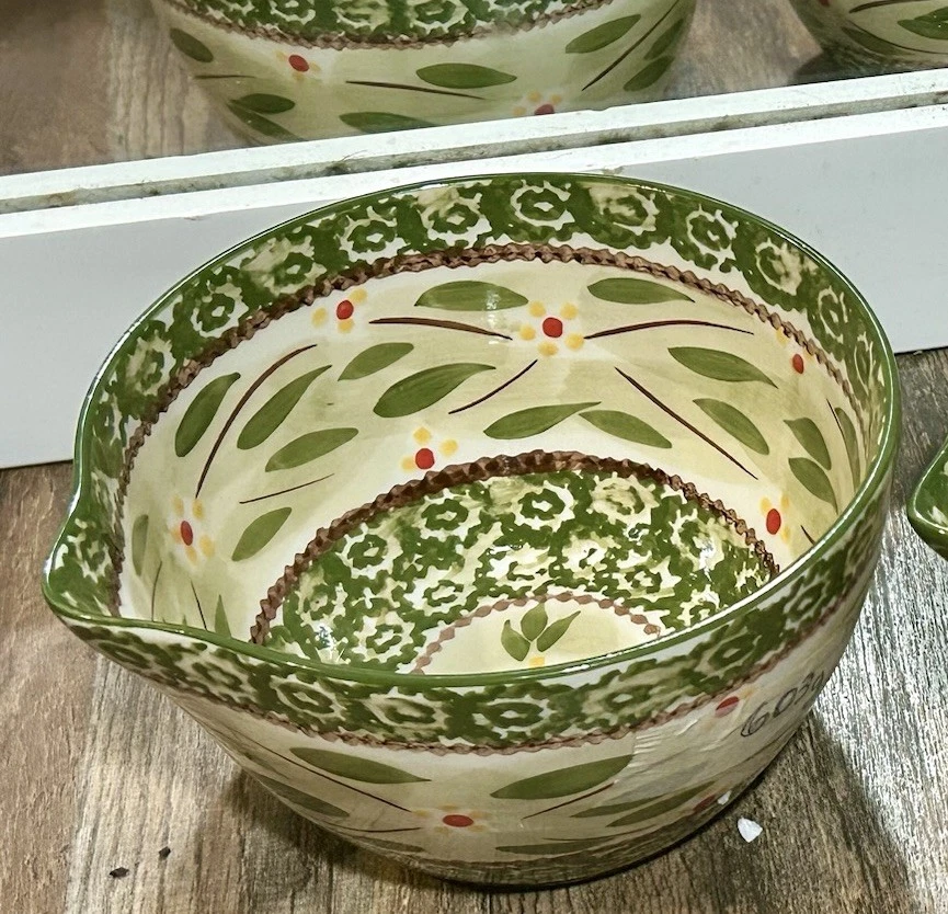 Temp-tations Old World Green Nesting Batter Mixing Bowls Spout Floral 1 Quart
