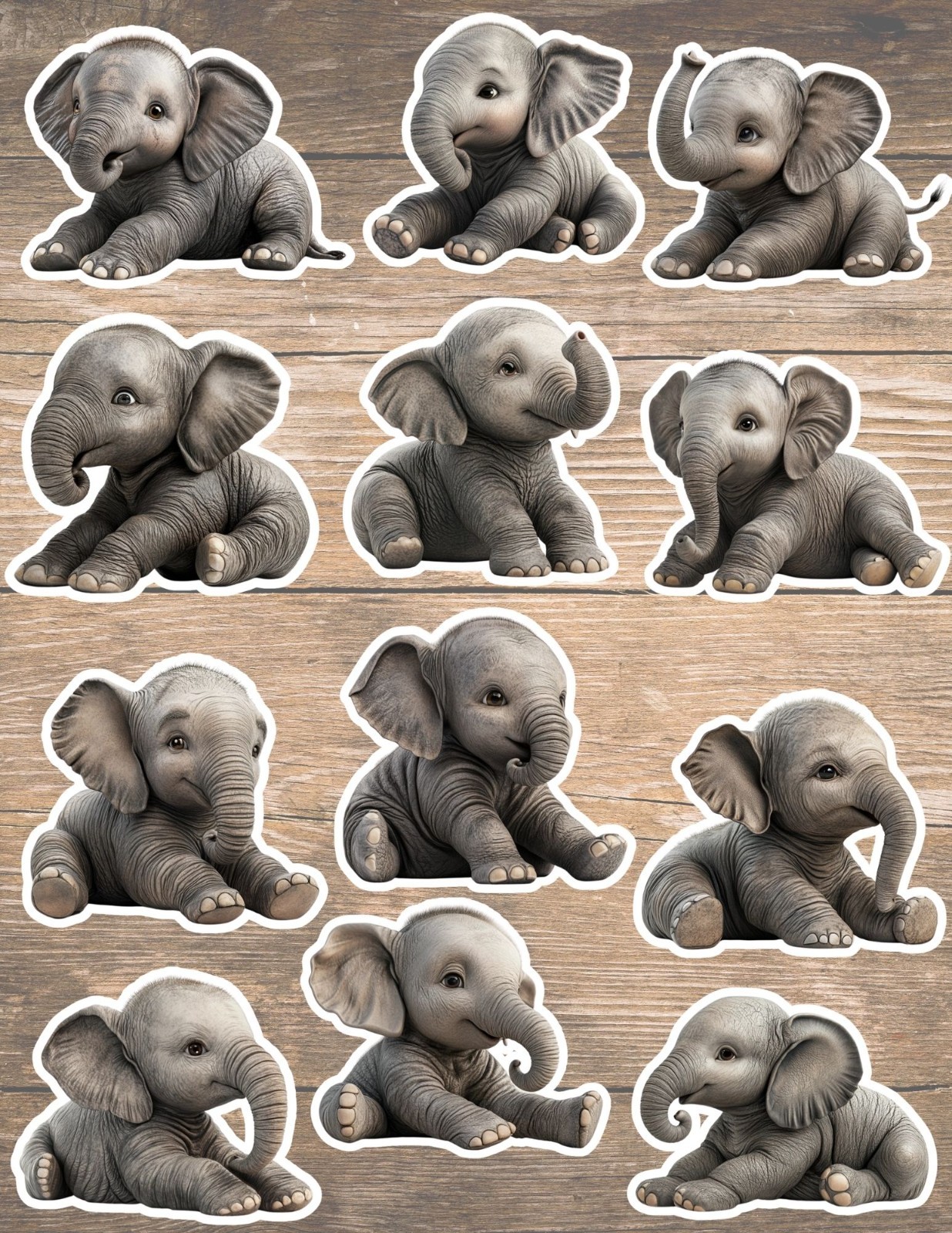 Cute Baby Elephant Die Cut Vinyl Stickers Set Scrapbooking L