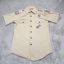 Vintage Boy Scouts of America Shirt Mens Small Tan Uniform Patches Oklahoma 90s