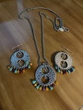Necklace And Earring Set With Multi Colored Beads