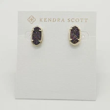 New Kendra Scott Ellie Gold Stud Earrings in Multi-color Drusy