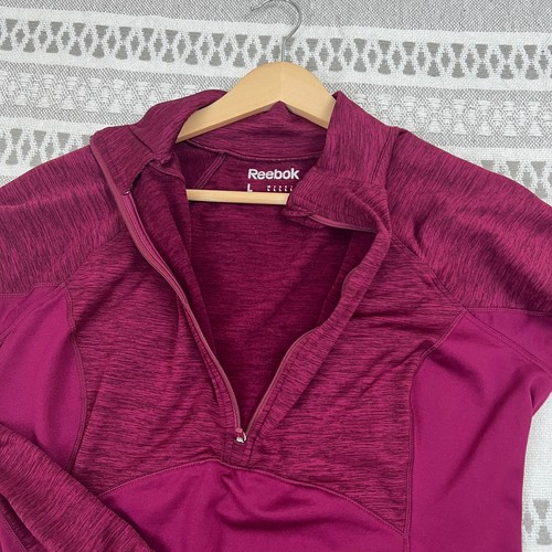 Reebok Women's L Quarter Zip Pullover Maroon Thumbhole Athletic Shirt - Picture 8 of 12