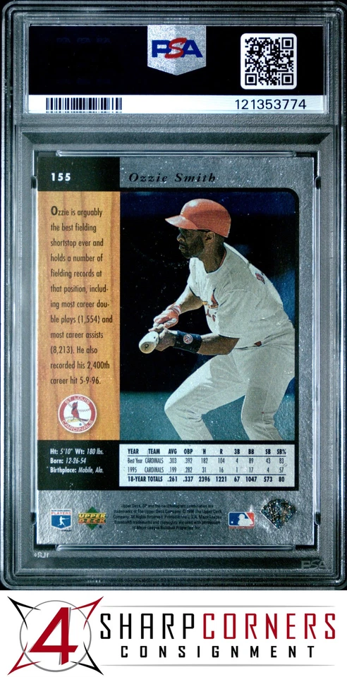1996 SP #155 OZZIE SMITH CARDINALS HOF POP 6 PSA 9 - Image 2 of 2