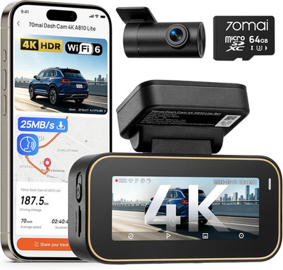 70mai A810 Lite 4K Dash Cam Front and Rear, 5GHz Wi-Fi 6 DashCam, Car Camera 4G