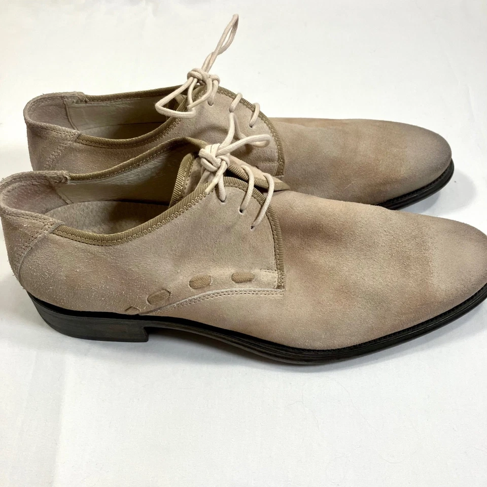 Zapatos Oxford Italianos Bacco Bucci Beige Gamuza Hombres 10.5D Estilo Vintage Envejecido Foto 2 de 4