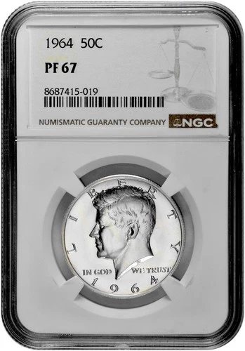 1964 50C Silver Proof Kennedy Half Dollar NGC Graded PF 67 in New Holder