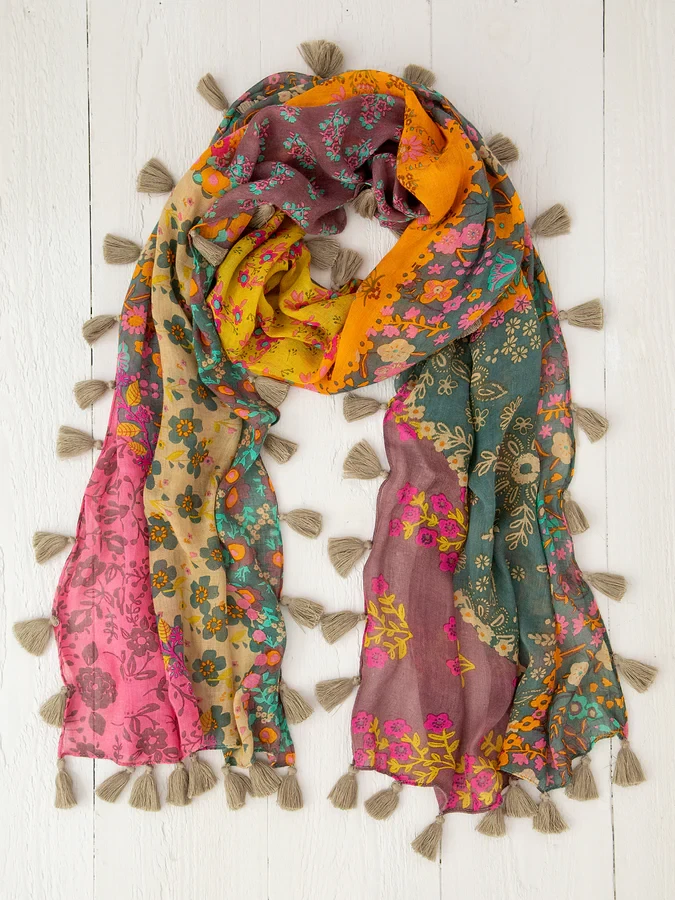 NWT Natural Life Sayulita Scarf Wrap Tassels Multicolor Gypsy Bohemian 80 x 20