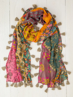 NWT Natural Life Sayulita Scarf Wrap Tassels Multicolor Gypsy Bohemian 80 x 20