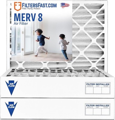 Filters Fast 20x24x4 MERV 8 4 Inch Pleated HVAC AC Furnace Air Filters 3 Pack