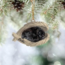 Personalize Newfoundland Dog Angel Ornament, Black Dog Sleeping Xmas Ornament