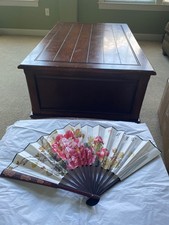 INSCRIBED Three-Character Classic VTG BEAUTIFUL PEONY CHINESE FAN