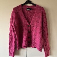 Strickjacke Damen in Pink/ DunkelRosa Von Pieces Gr. L, Vorne 4 Knöpfe