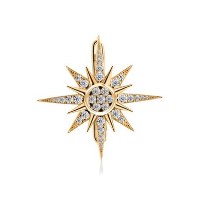 1.51 CT Natürlich Si / H Rund Diamant Starbrust Anhänger Pin Brosche 18k