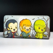 Cartera Loungefly Universal Monsters Chibi Line Cremallera Nueva con Etiquetas