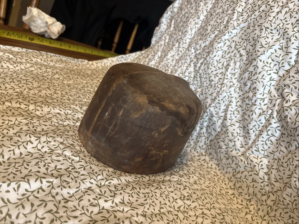 Antiguo sombrero primitivo de madera maciza sombrerería en bloque forma tamaño 7 1/8 🔥🔥🔥 Foto 4 de 4