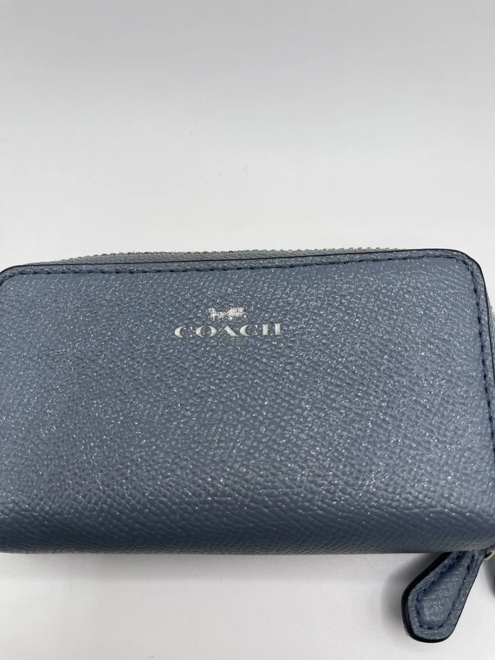  Estuche tipo billetera COACH de cuero granulado cruzado brillante crepúsculo doble cremallera para tarjetas de monedas  Foto 2 de 4