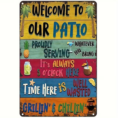 Willkommen auf unserer Terrasse Blechschild 30x20cm lustig Garten Bar Plakette Essen Trinken