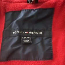 Tommy Hilfiger Boys Puffer Jacket L 14/16 Navy Blue Red Hooded Padded