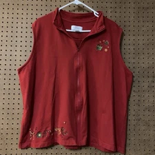Vintage Cj Banks Full Zip Vest Red Harvest Autumn Fall Thanksgiving 2x 