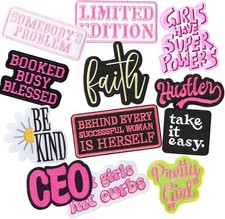 12 Pcs Phrase Iron On Patches for Girls Assorted Styles Embroidered Patches Truc