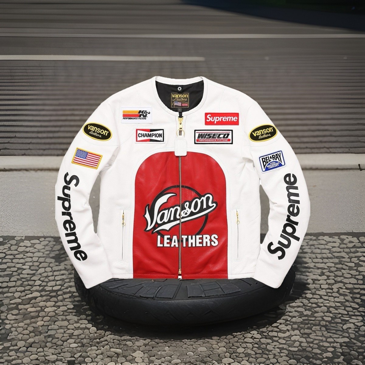Genuine Leather White and red Vanson Supreme Jacket Two Sizes 