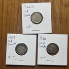 Lot Of 3 Silver Coins: 2 Canadian Dimes (1946 & 1947) & 1 Roosevelt Dime (1962)