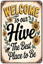 Welcome To Our Hive Tin Metal Signs Home D cor Vintage Sunflower Bee Print Aesth