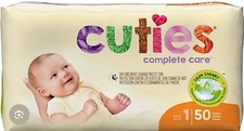 Cuties Complete Care Baby Diapers, Size 1, Bag of 50