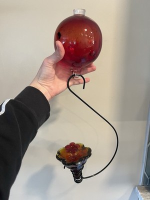 Yard Envy Recycled Glass Chandelier Hummingbird Feeder - Red Flower Design