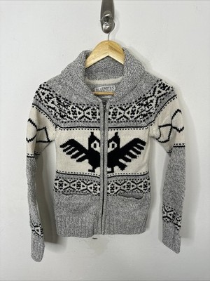 Bluenotes Woman XS Thunderbird Owl Western Cowichan Cardigan Knit Sweater Aztec