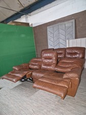 Recliner Sofa - Quality Extra Comfy 3+3 Seater Brown Leather Sofa Set Set