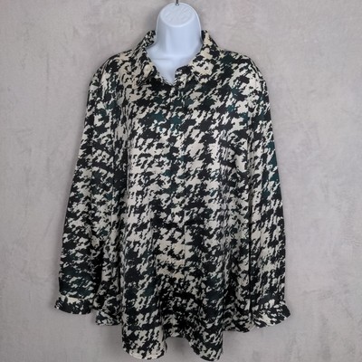 NWT The Limited Button Up Shirt Women 3X Green Black Polyester Satin Office