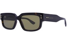 Gucci GG1218S 002 Sunglasses Men's Havana/Gold/Green Lenses Rectangle Shape 56mm
