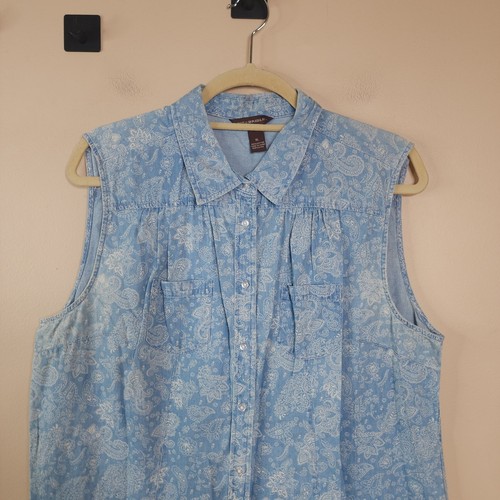 Bit & Brindle Sleeveless Paisley Button-up Chambray Blouse Size XL - Picture 2 of 7