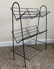 Vintage Metal Wire 3 Tier Stand Rack Books Vinyl Albums 45  s Mid Century Modern