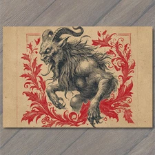 POSTCARD Krampus Christmas Devil Goat Creature Holiday Demon Folklore Gothic Red