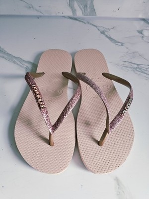 HAVAIANAS UK 4/5 EU 37/38 DAMEN ROSA GLITZER SOMMER STRAND FLACHE FLIPFLOP SANDALEN