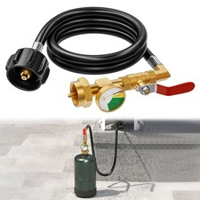 3FT Brass Propane Refill Adapter Hose Gauge Valve QCC1 20lb to 1lb Tank w/ Gauge