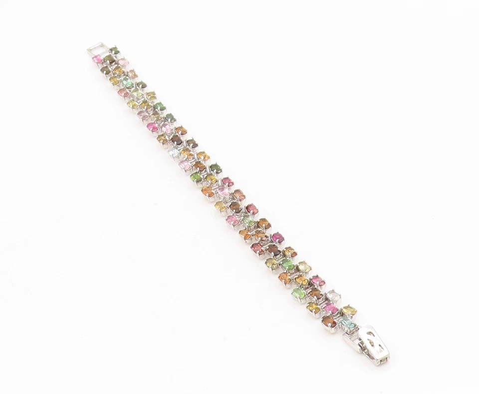 Pulsera de plata de ley 925 vintage piedras preciosas reales cadena triple fila BT11541 Foto 2 de 4