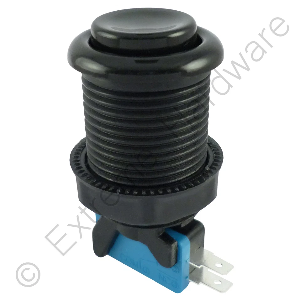 Happ Style 28mm Round Classic Arcade Button & Microswitch (Black) - MAME, JAMMA