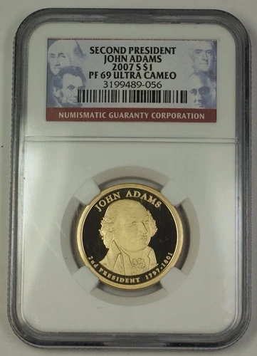2007-S US John Adams Presidential Dollar Coin $1 NGC PR-69 Ultra Cameo
