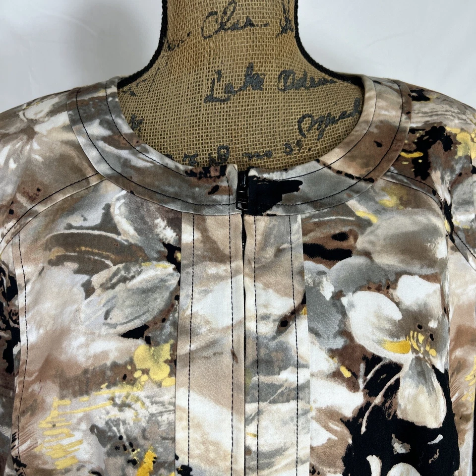 Chaqueta Coldwater Creek 18W Beige Tostado Amarillo Floral Acanalada Manga 3/4 Lavable Foto 3 de 4