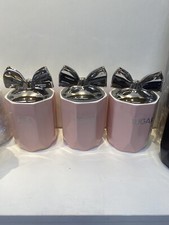 Tea Coffee Sugar Jar Pink Chrome Bow Storage Set Ceramic Air Tight Canisters