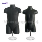 Black Kids' Mannequin Torsos - Child & Toddler Body Forms & 2 Stands + 2 Hangers