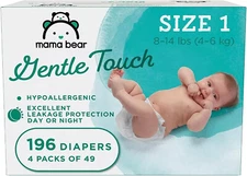 Amazon Brand - Mama Bear Gentle Touch Diapers, Hypoallergenic, Size 1, 196 Count